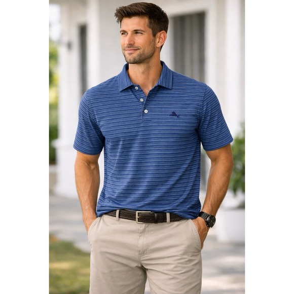 Tommy Bahama Other - TOMMY BAHAMA  Men's Medium Blue Striped Short Sleeve Golf Polo Shirt